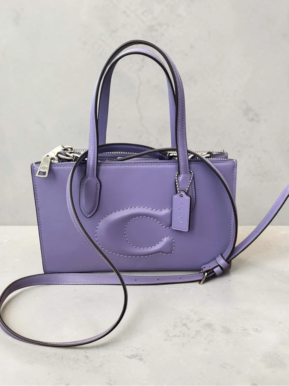 Coach Lavender Leather Mini Satchel with Crossbody Strap